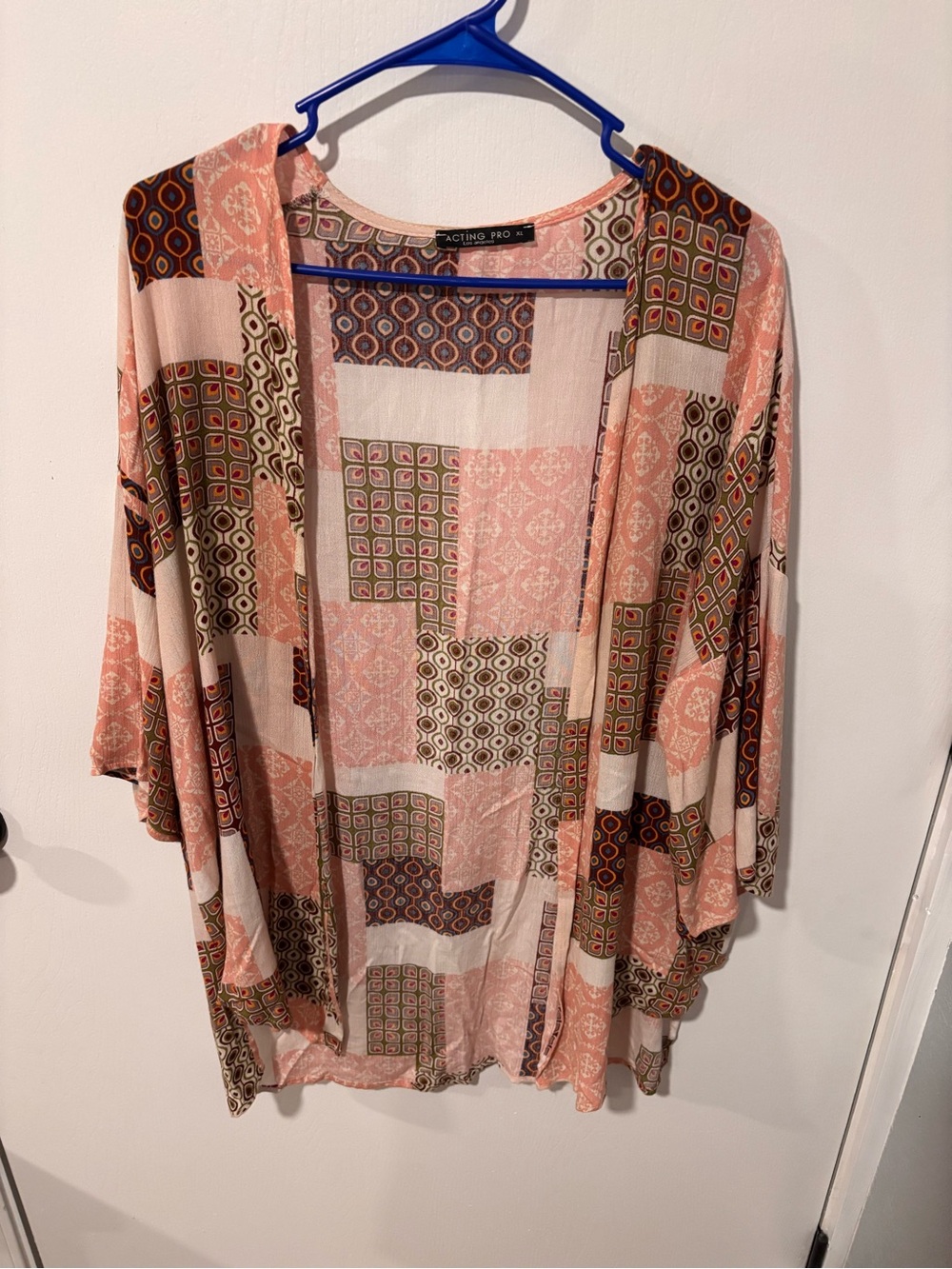 Acting Pro Pink Patchwork Print Open-Front kimono